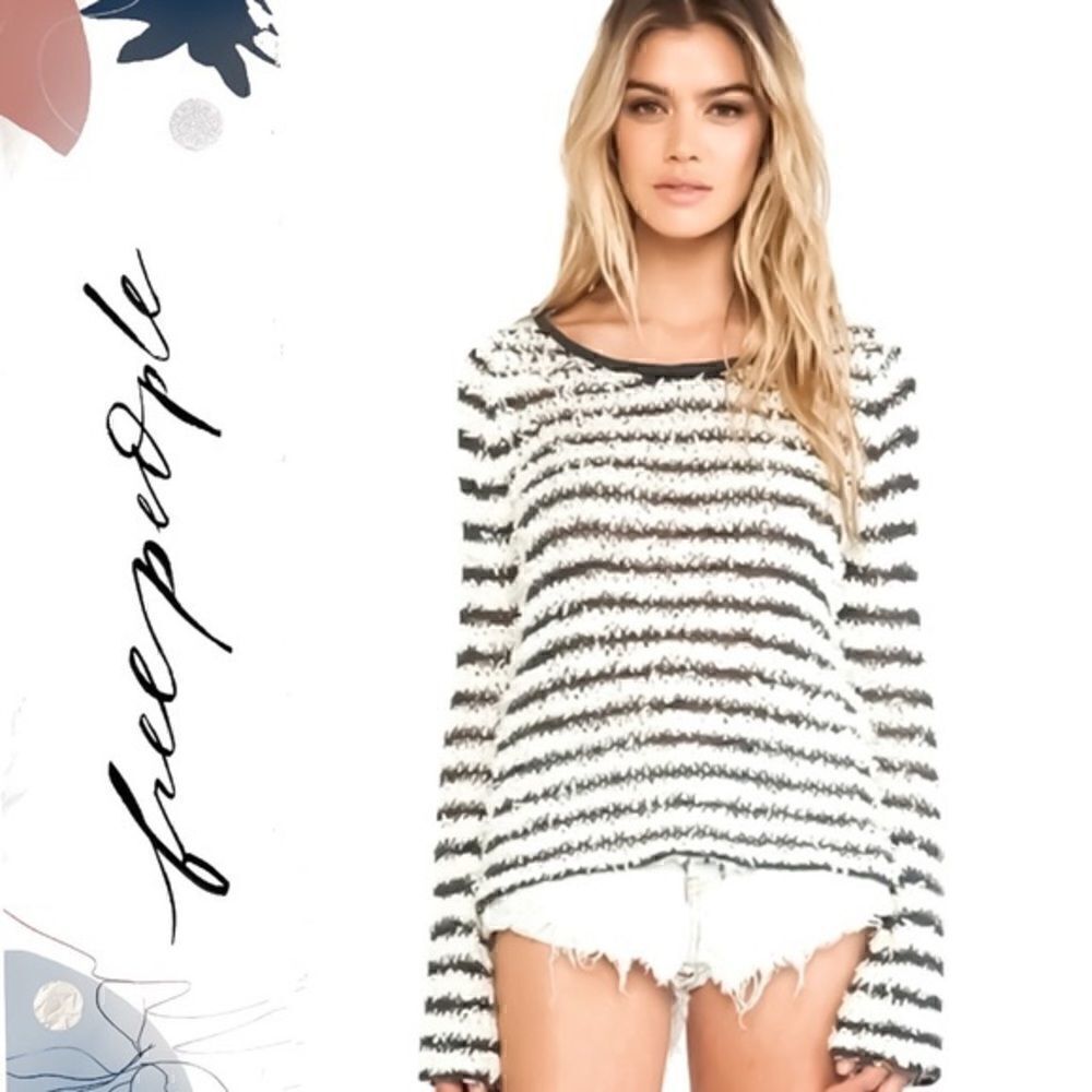Free People | FP Downey Striped Shag Bell Sleeve Knit Sweater | XS